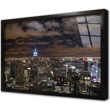 Tablosan New York Gece Çerçeveli Cam Tablo