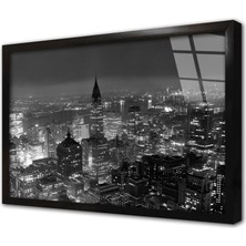 Tablosan Siyah Beyaz New York Çerçeveli Cam Tablo