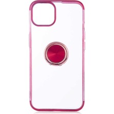 CoverZone Apple iPhone 13 Kılıf Dört Köşeli Yüzük Tutuculu Şeffaf Silikon Reverse Kırmızı