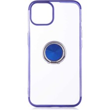 CoverZone Apple iPhone 13 Pro Max Kılıf Dört Köşeli Yüzük Tutuculu Şeffaf Silikon Reverse Gold