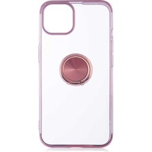 CoverZone Apple iPhone 13 Pro Max Kılıf Dört Köşeli Yüzük Tutuculu Şeffaf Silikon Reverse Gold