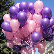 Trend Hediye Sepeti Metalik Parlak Mor Pembe Balon 20 Adet