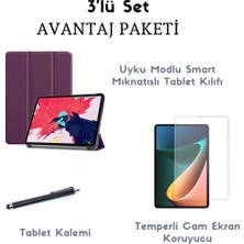 wowacs Xiaomi Mi Pad 5 3'lü Set Smart Uyku Modlu Mıknatıslı Tablet Kılıfı + Temperli Ekran Koruyucu + Kalem Mavi