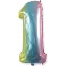 Dipak Gökkuşağı Renkli 1 Rakam Folyo Balon 34 Inç 76 cm