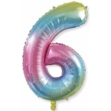 Dipak Gökkuşağı Renkli 6 Rakam Folyo Balon 34 Inç 76 cm