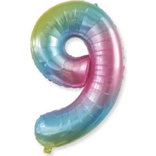 Dipak Gökkuşağı Renkli 9 Rakam Folyo Balon 34 Inç 76 cm