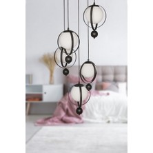 Begüsa Jüpiter 5.li Avize Siyah Beyaz Cam