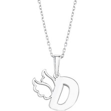 Altın Sepeti Gümüş D Harfi Melek Kanatlı Kolye