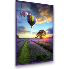 Glass Art Renkli Balonlar ve Manzara Dikey Cam Tablo