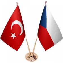 Satürn Design Masaüstü Çek Cumhuriyeti Bayrağı Türk Bayrağı İkili Pirinç Direk Masa Bayrak Seti