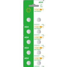 Naccon Ag4, LR626, LR66, 177/376/377, SR626, SR626SW Düğme Pil 10LU Paket