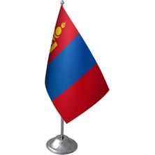 Satürn Design Masaüstü Moğolistan Bayrağı Krom Direk Masa Bayrak Seti