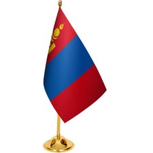 Satürn Design Masaüstü Moğolistan Bayrağı + Pirinç Direk Masa Bayrak Seti