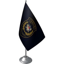 Satürn Design Masaüstü Polis Özel Harekat Bayrağı Krom Direk Masa Bayrak Seti