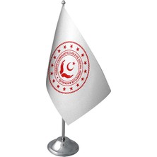 Satürn Design Masaüstü Aile Bakanlığı Bayrağı Krom Direk Masa Bayrak Seti