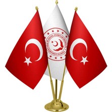 Satürn Design Masaüstü Aile Bakanlığı Bayrağı Türk Bayrağı Üçlü Pirinç Direk Masa Bayrak Seti