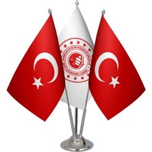 Satürn Design Masaüstü Çevre Bakanlığı Bayrağı Türk Bayrağı Üçlü Krom Direk Masa Bayrak Seti