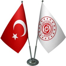 Satürn Design Masaüstü Çalışma Bakanlığı Bayrağı Türk Bayrağı İkili Krom Direk Masa Bayrak Seti