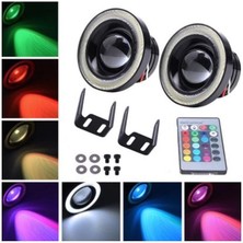 Şüscar Oto Universal Mercekli Angel Sis Farı Metal Halkalı Rgb Kumandalı 89 mm