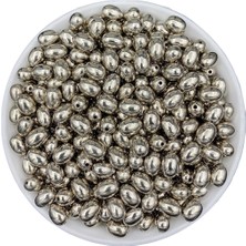 Hedef Bijuteri Gümüş /nikel Renk Badem Model Ccb 8X11MM Metalize Metal Görünümlü Plastik Boncuk (25GR,~65 Adet)