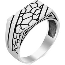 Gumush Gümüş Taş Desenli Erkek Yüzük