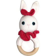 by BebekOdam Fuşya Pelerinli Beyaz Tavşan Amigurumi Çıngırak