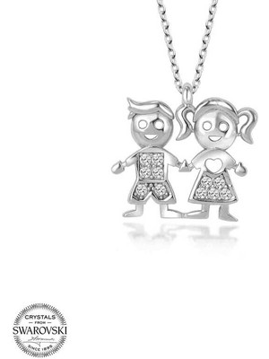 Gumush Swarovski Taşlı Gümüş Erkek Kız Çocuk Kadın Kolye