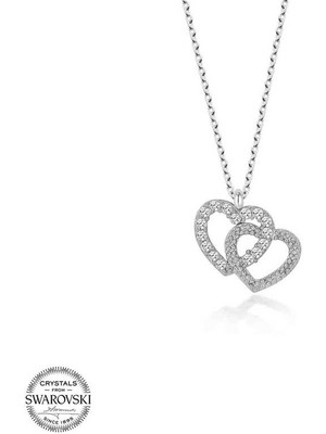 Gumush Swarovski Taşlı Gümüş Kalp Kadın Kolye