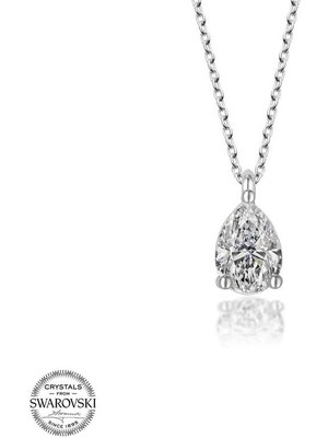 Gumush Swarovski Taşlı Gümüş Damla Tektaş Kadın Kolye