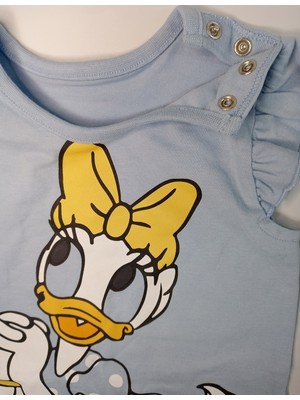 George Disney Daisy Duck %100 Pamuk Fırfırlı Mavi Romper / Tulum