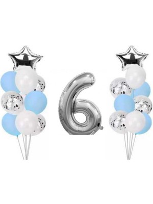 Dipak Mavi / Gümüş / Beyaz 6 Yaş Folyo Balon Seti