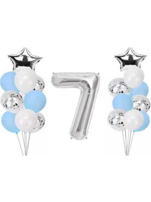 Dipak Mavi / Gümüş / Beyaz 7 Yaş Folyo Balon Seti