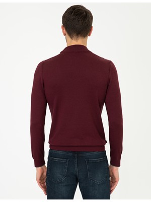 Pierre Cardin Erkek Bordo Slim Fit Yarım Balıkçı Yaka Basic Triko Kazak 50248552-VR014