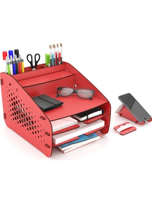 Design OTTO Medium Hexa - 6 Renk - A4 Evrak Rafı Masaüstü Organizer Düzenleyici Kırmızı
