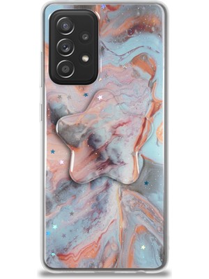 Kzy Samsung Galaxy A52S Kapak Mermer Desenli Pop Socketli Silikon Kılıf - Mercan
