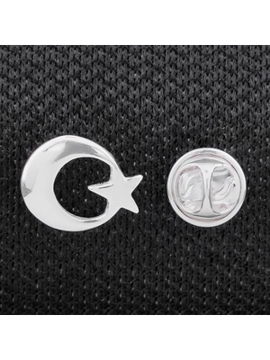 Takıhan Ay Yıldız 925 Ayar Gümüş Rozet Yaka Iğnesi