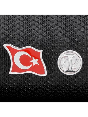Takıhan Şanlı Türk Bayrağı Ay Yıldız 925 Ayar Gümüş Rozet Yaka Iğnesi