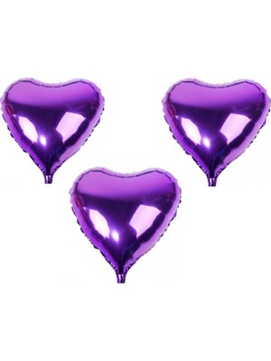 Dipak Mor Renk Parlak Kalp Şekli Folyo Balon
