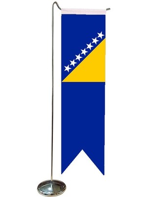 Satürn Masa Üstü Kırlangıç Bosna Hersek Bayrağı + Krom L Direk Masa Bayrak Seti