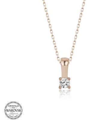 Gumush Swarovski Taşlı Gümüş Tektaş Kadın Kolye
