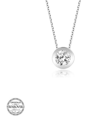 Gumush Swarovski Taşlı Gümüş  Tektaş Kadın Kolye