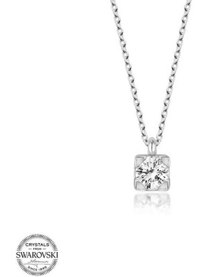 Gumush Swarovski Taşlı Gümüş Tektaş Kadın Kolye