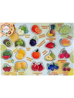 Woodylife Ahşap Puzzle 20PARÇA Meyve Seti Eğitici Zeka Geliştiren Montessori Meteryal Ingilizce Türkçe