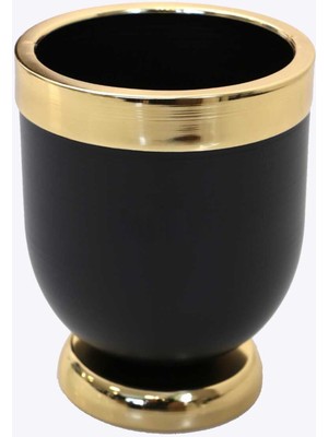 Hediye Vitrini Dekoratif Metal Vazo - Saksı Siyah Altın 20 cm