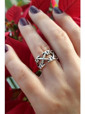 Fildişi Aksesuar Antik Gümüş Kaplama Oklar Şekilli El Yapımı Ayarlanabilir Yüzük