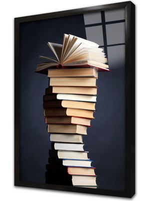 Tablosan Kitap Kulesi Çerçeveli Cam Tablo