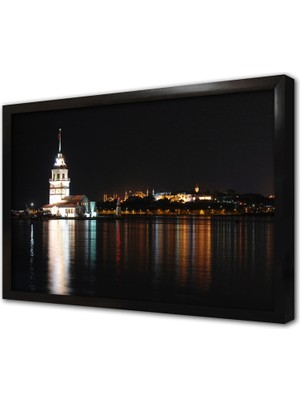 Tablosan Kız Kulesi Gece Çerçeveli Cam Tablo