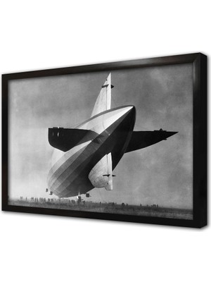 Tablosan Kalkış Yapan Zeplin Çerçeveli Cam Tablo