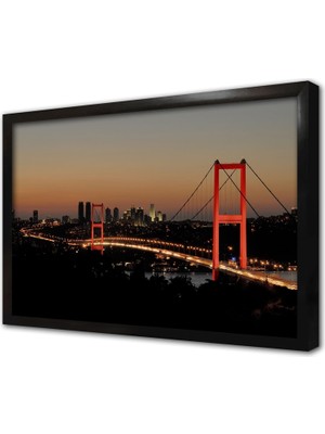 Tablosan Boğaz Köprüsü Gece Çekimi Çerçeveli Cam Tablo