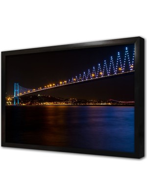 Tablosan Gece Boğaziçi Köprüsü Çerçeveli Cam Tablo